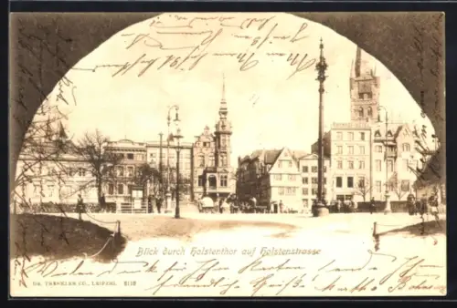 AK Lübeck, Blick durch Holstentor auf Holstenstrasse