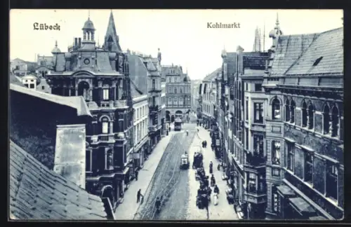 AK Lübeck, Kohlmarkt aus der Vogelschau