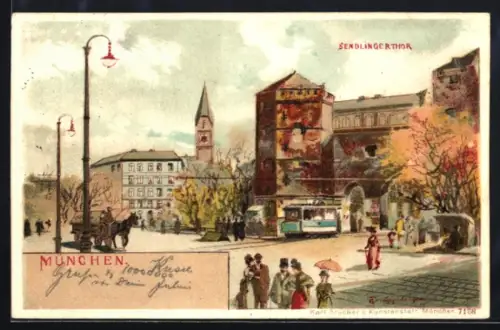 Künstler-AK T. Guggenberger: München, Partie am Sendlingerthor