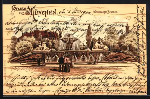 Lithographie München, Wittelsbacher Brunnen
