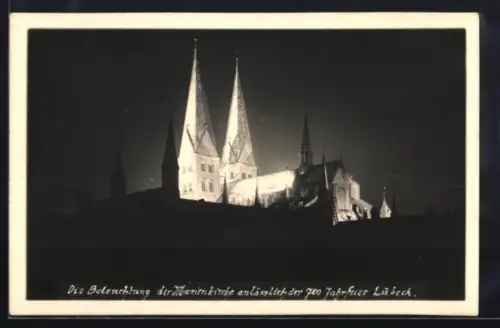 AK Lübeck, Beleuchtung der Marienkirche anlässlich der 700-Jahrfeier