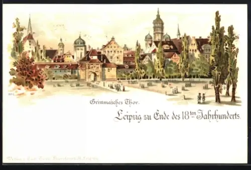 Lithographie Leipzig, Grimmasches Thor Ende 18. Jahrhundert