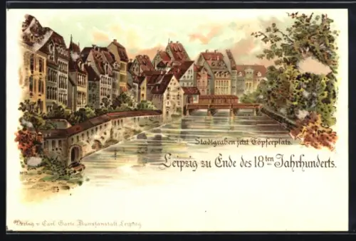 Lithographie Leipzig, Stadtgraben jetzt Töpferplatz, Leipzig zu Ende des 18ten Jahrhunderts