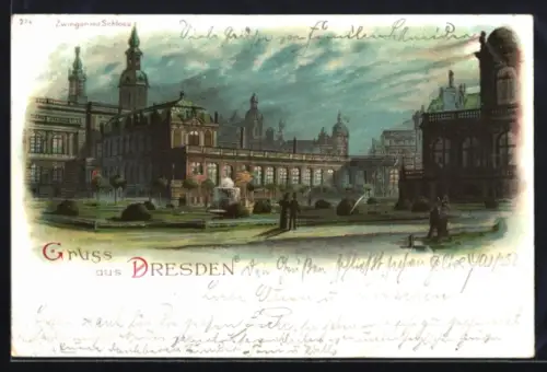 Lithographie Dresden, Blick zum Zwinger