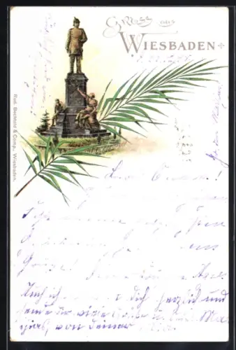 Lithographie Wiesbaden, Kaiser Wilhelm-Denkmal