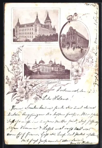 AK Dortmund, Stadthaus, Hauptpost, Mauer am Ostentor