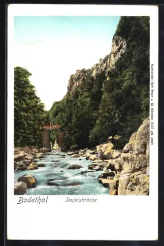 Goldfenster-AK Thale, Teufelsbrücke im Bodethal