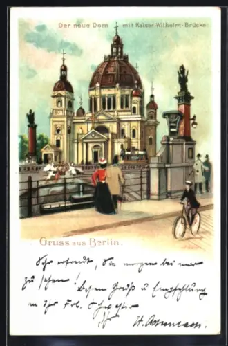 Lithographie Berlin, Neuer Dom, Kaiser-Wilhelm-Brücke