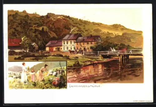 AK Behringersmühle, Mühle, Brücke, ländliche Szene