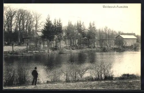 AK Aumühle, Gasthaus Waldesruh, Teich und Gebäude