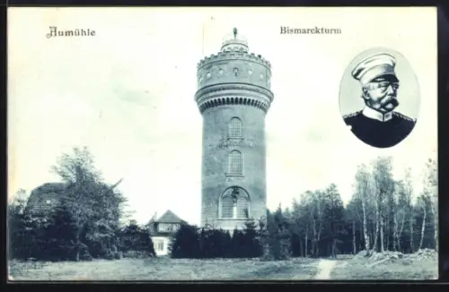 AK Aumühle, Bismarckturm und Portrait von Bismarck