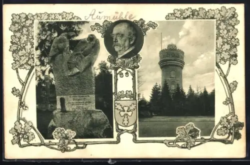 AK Aumühle, Bismarckdenkmal, Bismarckturm und Bismarck-Portrait