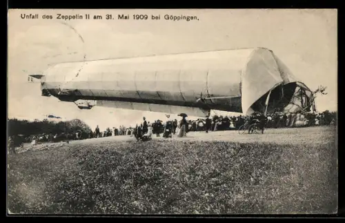 AK Göppingen, Unfall des Zeppelin am 31. Mai 1909 mit Menschenmenge