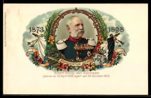 Künstler-AK König Albert von Sachsen in Uniform, Providentiae Memor