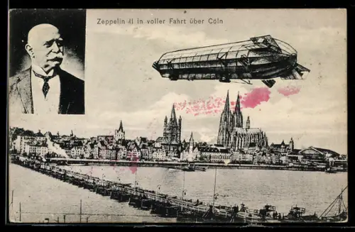 AK Cöln, Zeppelin II in voller Fahrt über Köln