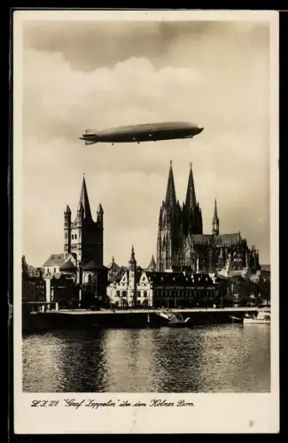 AK Köln, LZ 127 Graf Zeppelin über dem Dom