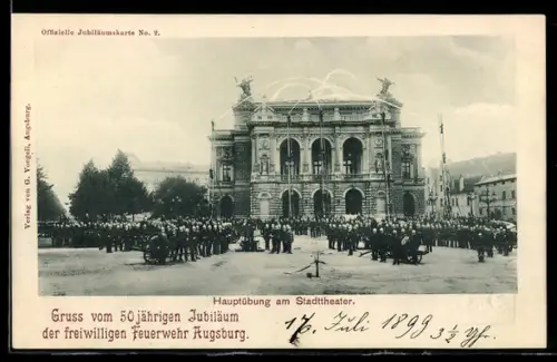 AK Ganzsache PP15 D12 /02: Augsburg, 50-jähriges Jubiläum der freiwilligen Feuerwehr, Hauptübung am Stadttheater