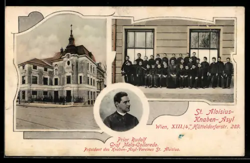 AK Wien, St. Aloisius-Knaben-Asyl, Portrait von Prior Rudolf Graf Mels-Colloredo, Hütteldorferstrasse 289