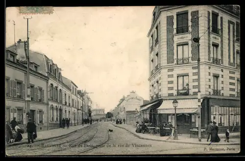 AK Bagnolet, Rue de Paris, prise de la rue de Vincennes
