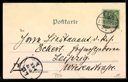 Lithographie Posen, Post, Rathaus, Raczynskische Bibliothek