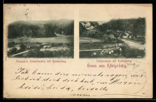 AK Königsberg, Schiesshaus mit Kocherberg, Grasser`s Schneidemühle mit Kulmberberg