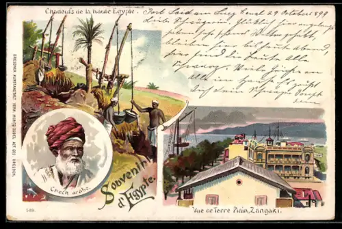 Lithographie Oberägypten, Chadoufs de la haute Egypte, Chech arabe, Vue de Terre Plain