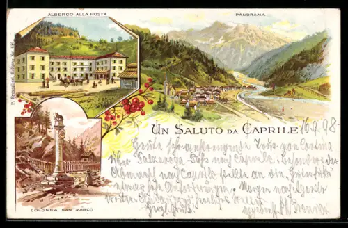 Lithographie Alleghe, Caprile, Albergo alla Posta, Colonna San Marco