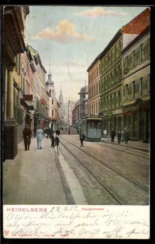 AK Heidelberg, Strassenbahn in der Hauptstrasse