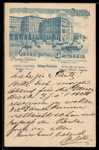 AK Venice, Grand Hotel Britannia, Charles Walther Propr.