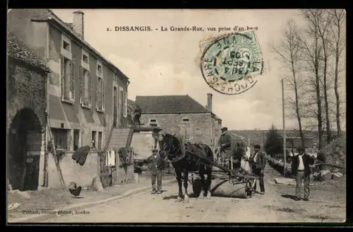 AK Dissangis, La Grande-Rue, vue prise d`en haut, Strassenbau