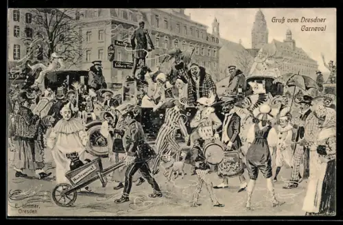AK Dresden, Gruss vom Dresdner Carneval, Fasching, Festzug