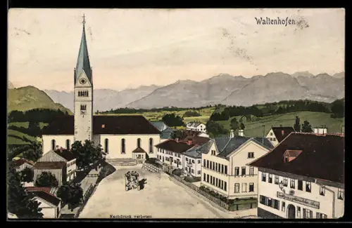 Künstler-AK sign. Hans Pernat: Waltenhofen / Allgäu, Ortspartie mit Kirche