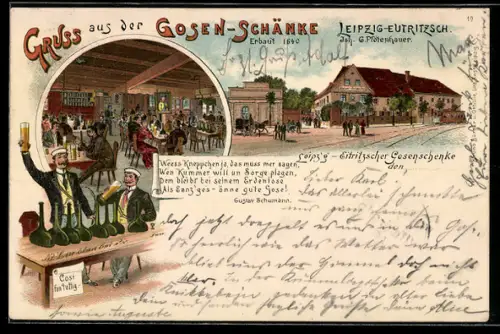 Lithographie Leipzig-Eutritzsch, Gasthaus Gosen-Schänke - Gebäude, Inneres, Fröhliche Zecher