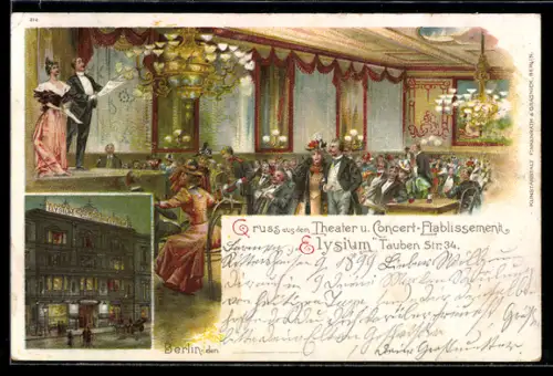 Lithographie Berlin, Theater und Concert-Etablissement Elysium, Tauben-Strasse 34