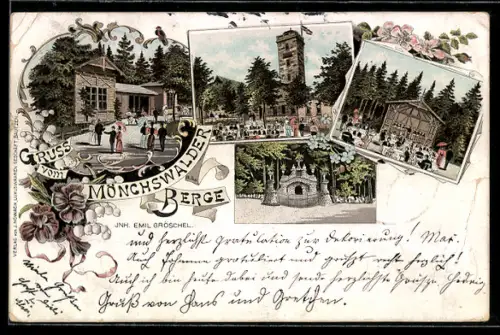 Lithographie Wilthen, Mönchswalder Berge, vier Motive