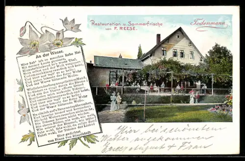AK Todenmann, Restaurant von F. Reese, Gedicht An der Weser