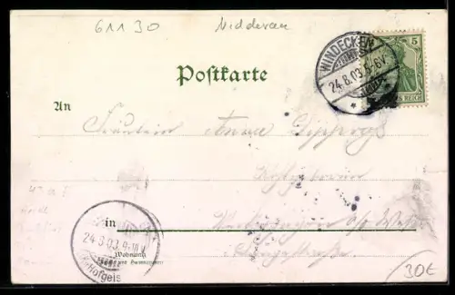 Lithographie Windecken, Rathaus, Schloss, Wartbaum