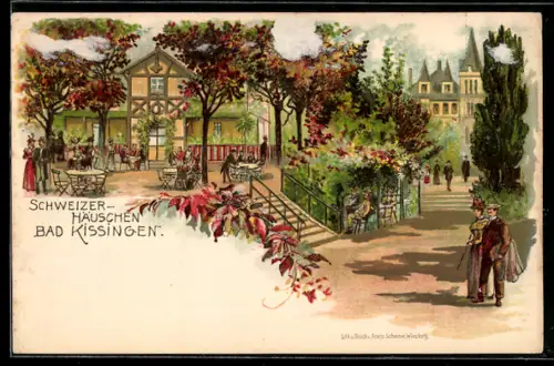 Lithographie Bad Kissingen, Etablissement Schweizerhäuschen