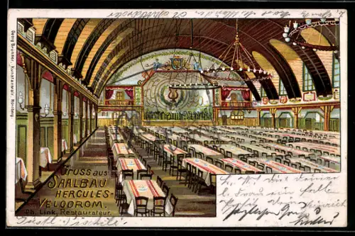 Lithographie Nürnberg, Gasthof Hercules-Velodrom, Inh. Ph. Link