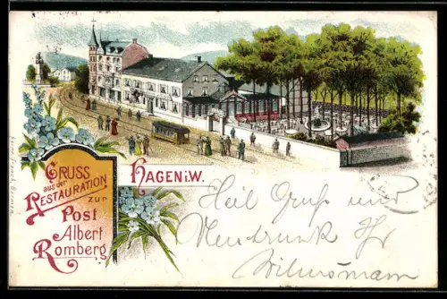 Lithographie Hagen i. W., Restaurant zur Post, Inh. Albert Romberg
