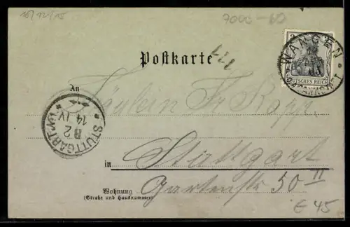 Mondschein-Lithographie Wangen, Rathaus, Wilhelmschule, Totalansicht