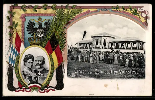 AK Cannstatt, Cannstatter Volksfest, Besucher vor einem Zelt