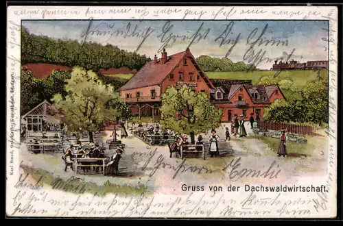 Künstler-AK Stuttgart, Gasthaus zur Dachswaldwirtschaft