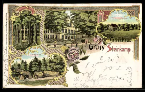 Lithographie Osnabrück, Cafe-Haus Steinkamp, Gut Honeburg, Karlssteine