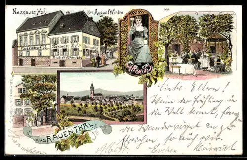 Lithographie Rauenthal, Gasthaus Nassauer Hof, Bes. August Winter