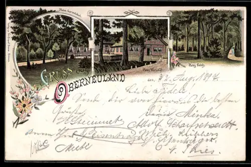 Lithographie Oberneuland, Plates Gasthaus und Gehölz, Gartenlokal