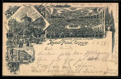 Lithographie Leipzig, Krystall-Palat, Albert-Halle, Circus