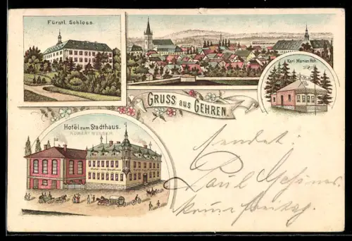 AK Gehren, Totalansicht, Fürstliches Schloss, Hotel zum Strandhaus