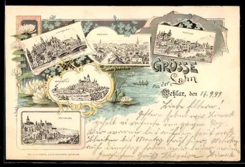 Lithographie Wetzlar /Lahn, Mit Warburg, Braunfels und Ortsansicht von Giessen