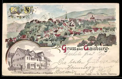 Lithographie Gaisburg, Restaurant zur Rose, Teilansicht
